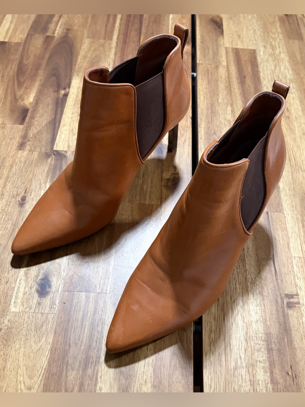 Lauren Ralph Lauren Tan Pointed-Toe Ankle Leather Boots
